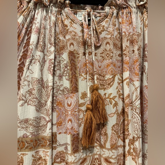 Dress Forum floral geometric long sleeve shoulderless top beige brown size small - Picture 2 of 5